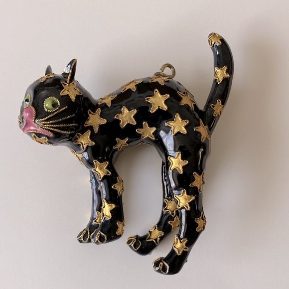 Enameled Faberge Style Hand Decorated Halloween Cat Decor - Picture 6 of 12